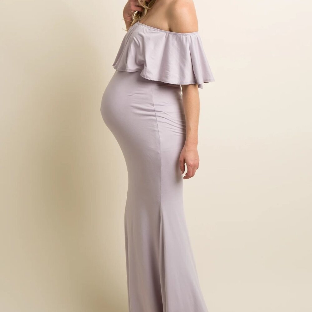 NWT! PinkBlush Lavender Ruffle Off Shoulder Mermaid Maternity Gown/Dress - Picture 2 of 6
